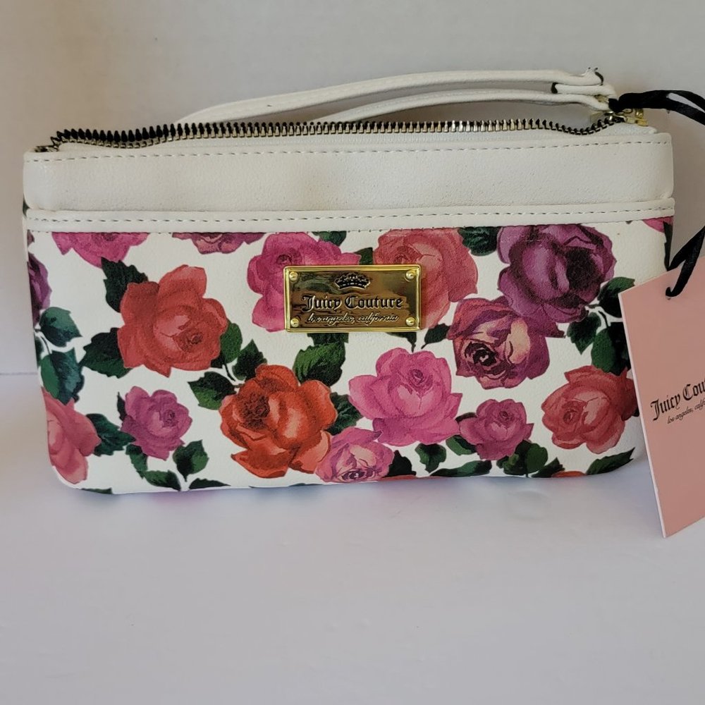 JUICY COUTURE White Rose Floral Wristlet Clutch